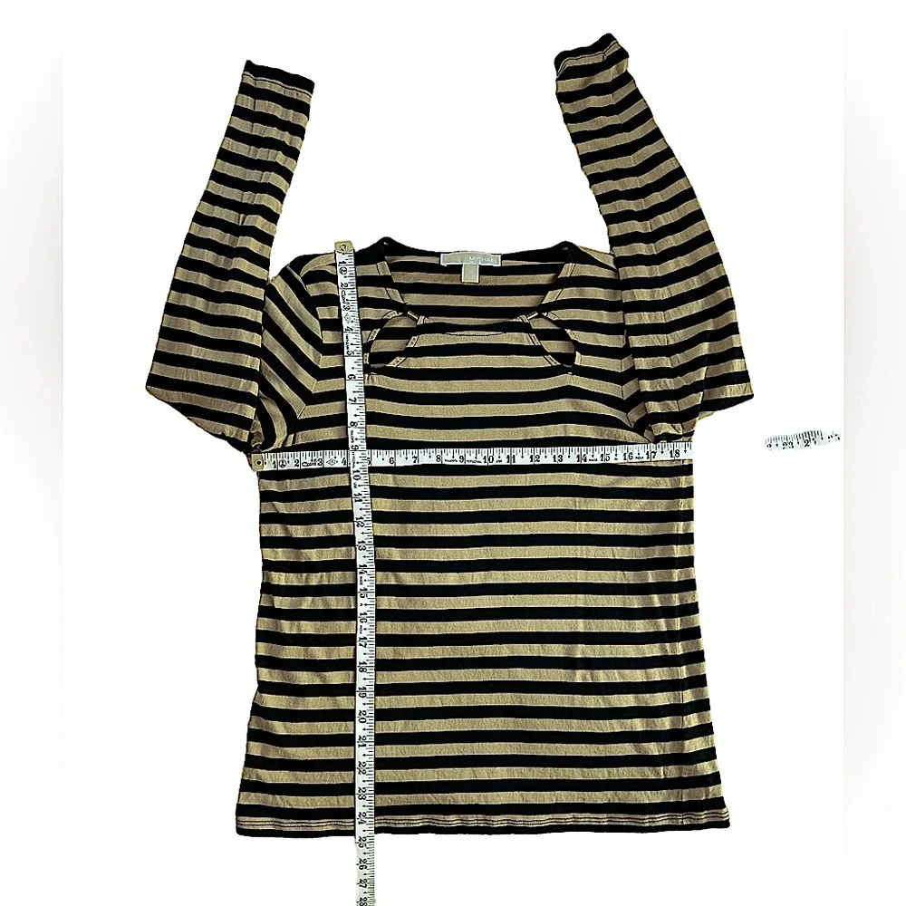 Michael Kors Black & Cream Striped Long-Sleeve Top with Neck Cutouts